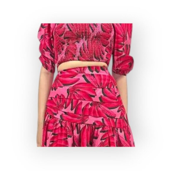 Fuchsia Red Banana Print Maxi Skirt HT360 Collective Nordstrom Size XS Summer - Picture 3 of 11